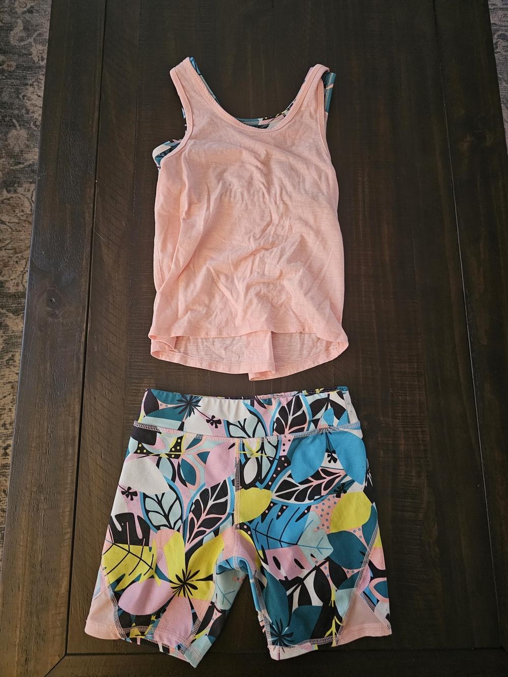 Athletic Works Peach Tank and Multicolor Floral Shorts Set